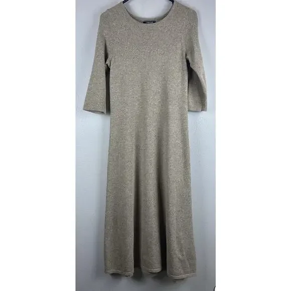 Lands End Sz XS ( 2-4) Brown Heathered wool silk blend 3/4 length slv maxi dress - Picture 1 of 10